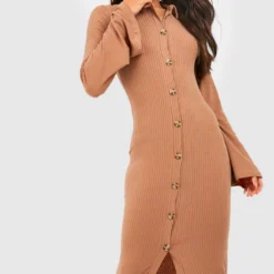 Tall - Robe Mi-longue Côtelée à Manches évasées 9 Tall - Robe Mi-longue Côtelée à Manches évasées -Pas Cher Vêtue Diva Magasin gzz34708 stone xl 3