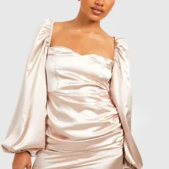 Robe Portefeuille Satinée à Manches Tombantes