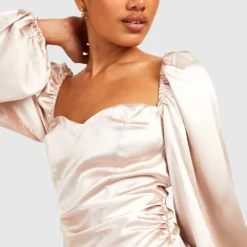 Robe Portefeuille Satinée à Manches Tombantes -Pas Cher Vêtue Diva Magasin gzz34906 champagne xl 3