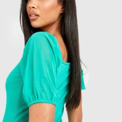 Robe Courte Basique En Mesh à Manches Bouffantes -Pas Cher Vêtue Diva Magasin gzz35064 bright20green xl 3