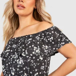 Grande Taille - Robe Longue Fleurie à Col Bateau Et Volants -Pas Cher Vêtue Diva Magasin gzz35446 black xl 3