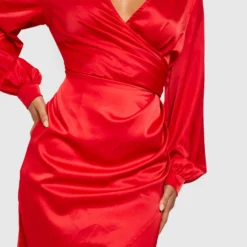 Robe Cache-cœur Mi-longue Satinée -Pas Cher Vêtue Diva Magasin gzz35590 red xl 3 scaled