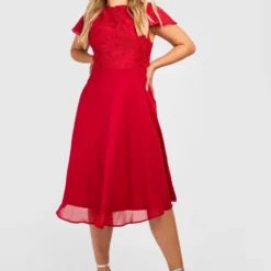 Grande Taille - Robe Patineuse En Dentelle à Manches Volantées