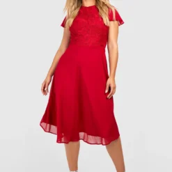 Grande Taille - Robe Patineuse En Dentelle à Manches Volantées -Pas Cher Vêtue Diva Magasin gzz35695 berry xl 2 scaled