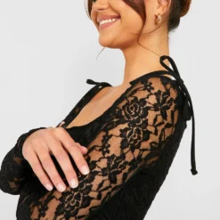Petite - Robe Courte En Dentelle à Col Carré 9 Petite - Robe Courte En Dentelle à Col Carré -Pas Cher Vêtue Diva Magasin gzz35851 black xl 3