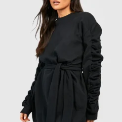 Robe Sweat à Ceinture Et Manches Volantées