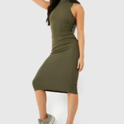 Robe Mi-longue Moulante à Dos Nageur -Pas Cher Vêtue Diva Magasin gzz35912 olive xl 2