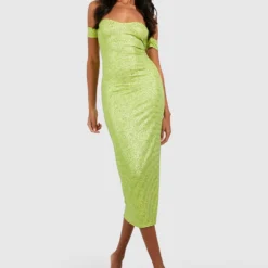 Robe Pailletée à épaules Dénudées -Pas Cher Vêtue Diva Magasin gzz36776 lime xl 2