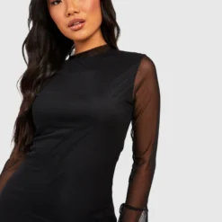 BOOHOO Petite - Robe Courte En Mesh à Col Montant -Pas Cher Vêtue Diva Magasin gzz37027 black xl 3 scaled