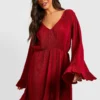 Robe Babydoll Plissée à Col V -Pas Cher Vêtue Diva Magasin gzz37304 berry xl