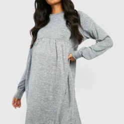 Maternité - Robe De Grossesse Babydoll En Maille -Pas Cher Vêtue Diva Magasin gzz37410 grey xl 2