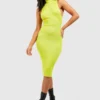 BOOHOO Petite - Robe Mi-longue En Maille à Col Montant -Pas Cher Vêtue Diva Magasin gzz37454 lime xl