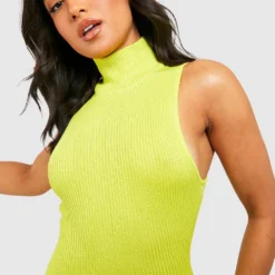 BOOHOO Petite - Robe Mi-longue En Maille à Col Montant -Pas Cher Vêtue Diva Magasin gzz37454 lime xl 3