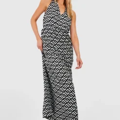 Tall - Ensemble à Imprimé Géométrique Avec Robe Longue Et Foulard -Pas Cher Vêtue Diva Magasin gzz37479 ivory xl 2