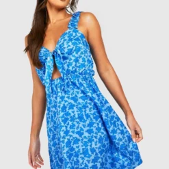 Tall - Robe D'été Nouée Fleurie -Pas Cher Vêtue Diva Magasin gzz37496 blue xl 2