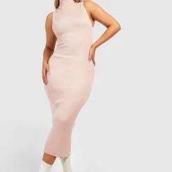 Grande Taille - Robe Longue En Maille à Col Montant 8 Grande Taille - Robe Longue En Maille à Col Montant -Pas Cher Vêtue Diva Magasin gzz37724 nude xl 2