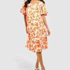 BOOHOO Maternité - Robe De Grossesse Fleurie à Volants -Pas Cher Vêtue Diva Magasin gzz37750 orange xl 2