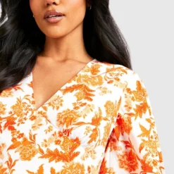BOOHOO Maternité - Robe De Grossesse Fleurie à Volants -Pas Cher Vêtue Diva Magasin gzz37750 orange xl 3