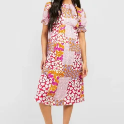 Maternité - Robe De Grossesse Mi-longue à Manches Bouffantes Et Imprimé Fleuri