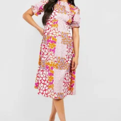 Maternité - Robe De Grossesse Mi-longue à Manches Bouffantes Et Imprimé Fleuri -Pas Cher Vêtue Diva Magasin gzz37754 multi xl 2