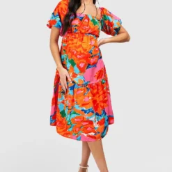 BOOHOO Maternité - Robe De Grossesse Nouée à Manches Bouffantes -Pas Cher Vêtue Diva Magasin gzz37811 multi xl 2