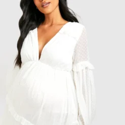 Maternité - Robe Plumetis En Mesh à Volants -Pas Cher Vêtue Diva Magasin gzz37830 ivory xl 3