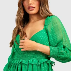 Maternité - Robe De Grossesse Babydoll En Plumetis à Volants -Pas Cher Vêtue Diva Magasin gzz37839 green xl 3