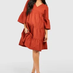 Maternité - Robe De Grossesse Babydoll Froncée -Pas Cher Vêtue Diva Magasin gzz37850 terracotta xl 2 scaled