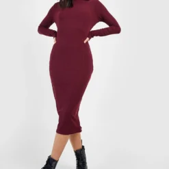 Robe Mi-longue à Col Montant Et Manches Longues -Pas Cher Vêtue Diva Magasin gzz37921 berry xl 2