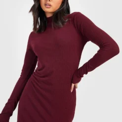 Robe Mi-longue à Col Montant Et Manches Longues -Pas Cher Vêtue Diva Magasin gzz37921 berry xl 3