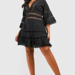 Grande Taille - Robe Babydoll En Broderie Anglaise -Pas Cher Vêtue Diva Magasin gzz37976 black xl 2