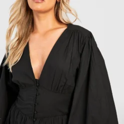 Grande Taille - Robe Mi-longue En Coton à Manches Tombantes -Pas Cher Vêtue Diva Magasin gzz37989 black xl 3