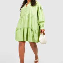 Grande Taille - Robe Babydoll Texturée -Pas Cher Vêtue Diva Magasin gzz38005 pistachio xl 2