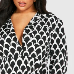 Grande Taille - Robe Chemise à Imprimé Géométrique -Pas Cher Vêtue Diva Magasin gzz38014 black xl 3 scaled