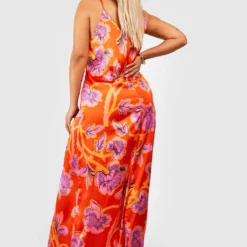 Grande Taille - Robe Longue Satinée Fleurie -Pas Cher Vêtue Diva Magasin gzz38015 pink xl 1