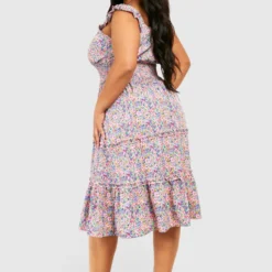Grande Taille - Robe Mi-longue Fleurie -Pas Cher Vêtue Diva Magasin gzz38024 pink xl 1 scaled