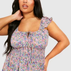 Grande Taille - Robe Mi-longue Fleurie -Pas Cher Vêtue Diva Magasin gzz38024 pink xl 3 scaled