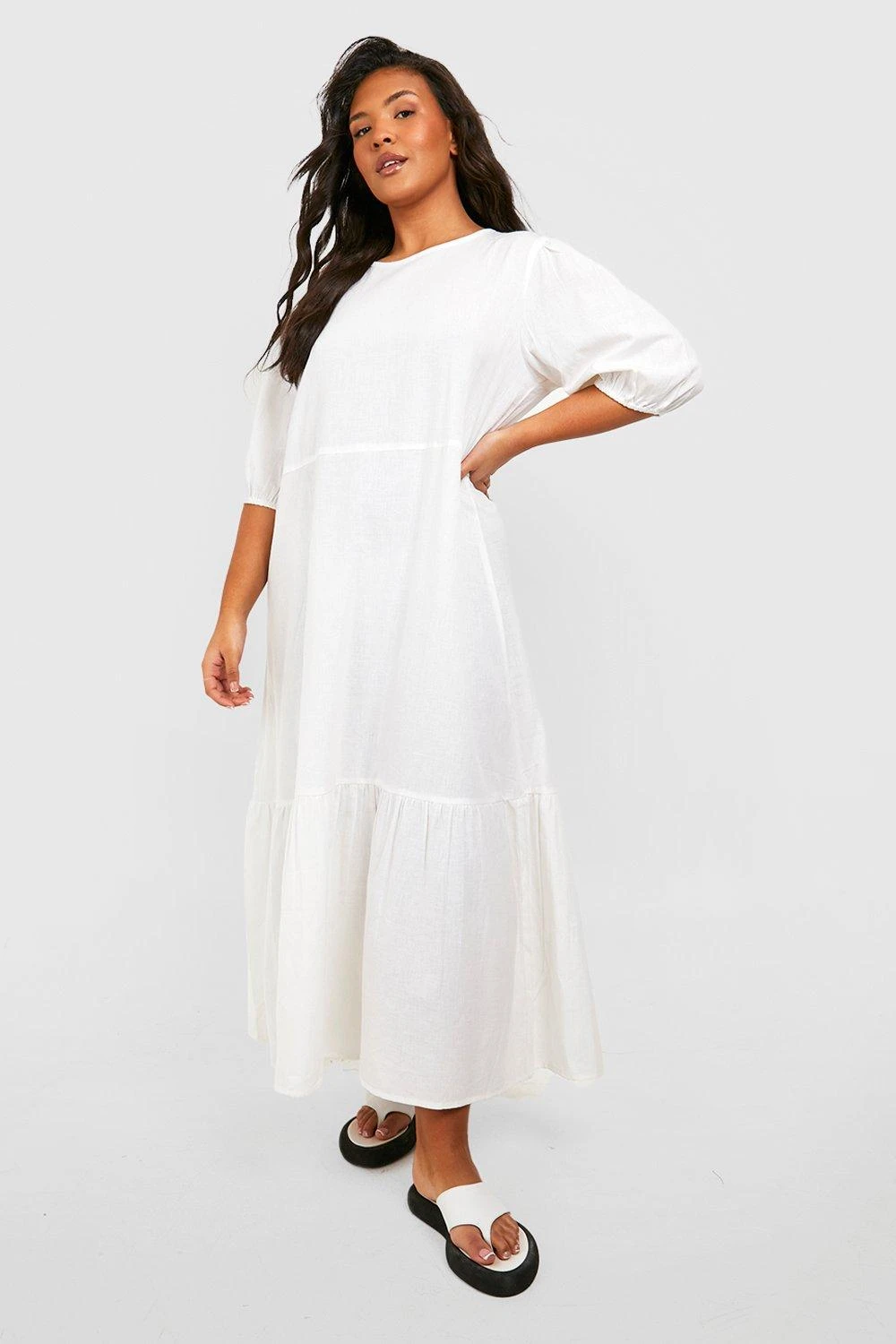 Grande Taille - Robe Mi-longue Dos Nu à Manches Bouffantes 3 Grande Taille - Robe Mi-longue Dos Nu à Manches Bouffantes