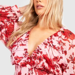 BOOHOO Grande Taille - Robe Plumetis Fleurie En Mesh -Pas Cher Vêtue Diva Magasin gzz38078 pink xl 3