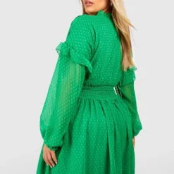 Grande Taille - Robe Patineuse Plumetis à Volants -Pas Cher Vêtue Diva Magasin gzz38080 green xl 1