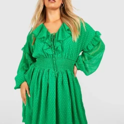 Grande Taille - Robe Patineuse Plumetis à Volants -Pas Cher Vêtue Diva Magasin gzz38080 green xl 2