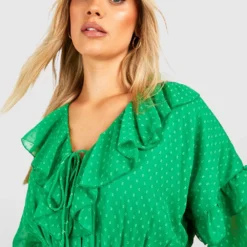 Grande Taille - Robe Patineuse Plumetis à Volants -Pas Cher Vêtue Diva Magasin gzz38080 green xl 3