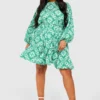 Grande Taille - Robe Imprimée à Volants -Pas Cher Vêtue Diva Magasin gzz38088 green xl scaled