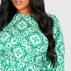 Grande Taille - Robe Imprimée à Volants -Pas Cher Vêtue Diva Magasin gzz38088 green xl 3 scaled