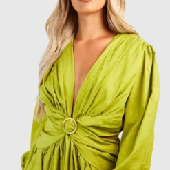 Grande Taille - Robe Longue En Lin à Découpes Et Volants -Pas Cher Vêtue Diva Magasin gzz38113 olive xl 3 scaled