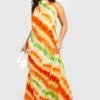Grande Taille - Robe Longue Tie Dye à Col Montant -Pas Cher Vêtue Diva Magasin gzz38127 orange xl