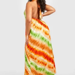 Grande Taille - Robe Longue Tie Dye à Col Montant 7 Grande Taille - Robe Longue Tie Dye à Col Montant -Pas Cher Vêtue Diva Magasin gzz38127 orange xl 1