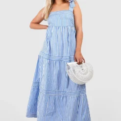 Grande Taille - Robe Longue Nouée Rayée -Pas Cher Vêtue Diva Magasin gzz38129 blue xl 2