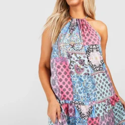 Grande Taille - Robe Patineuse à Imprimé Cachemire -Pas Cher Vêtue Diva Magasin gzz38133 blue xl 3