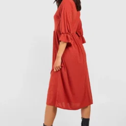 Robe Mi-longue Côtelée à Volants -Pas Cher Vêtue Diva Magasin gzz38197 rust xl 1